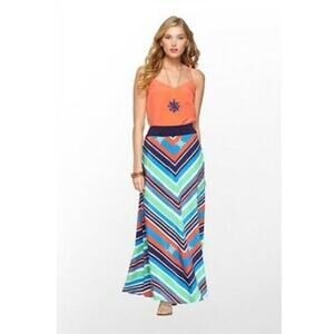 Lilly Pulitzer 100% Silk Chevron Stripe Maxi Skirt Multicolor Women’s Size 8